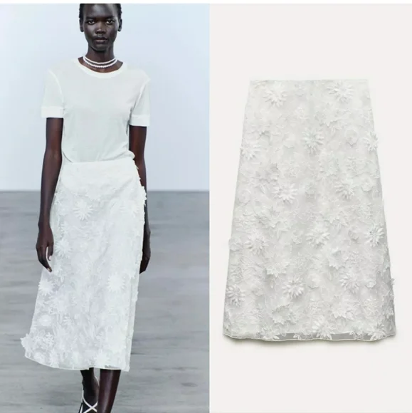 EMBROIDERED MIDI SKIRT ZW COLLECTION SIZE M - Picture 3 of 9